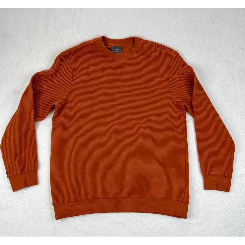 H&M Men Textured Crewneck Sweater Orange Regular Fit‎ Long Sleeve Size L